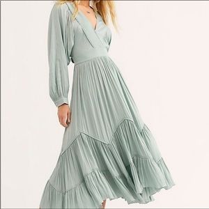 FREE PEOPLE I Need To Know Maxi Dress in Shiny Sage Green